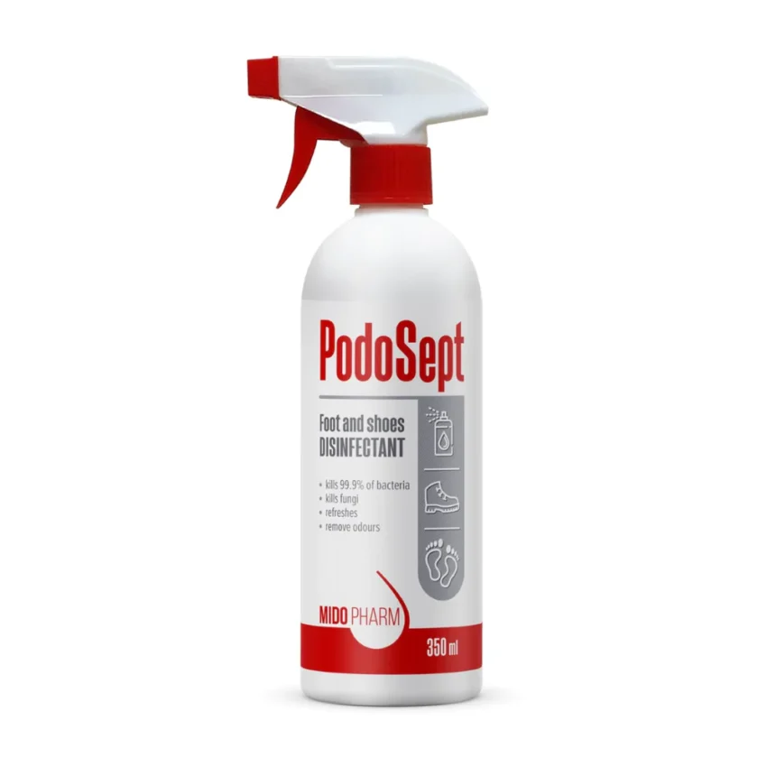 Spirtu saturošs dezinficējošs līdzeklis ar hloreksidīnu efektīvai pēdu un apavu dezinfekcijai “PodoSept” 3