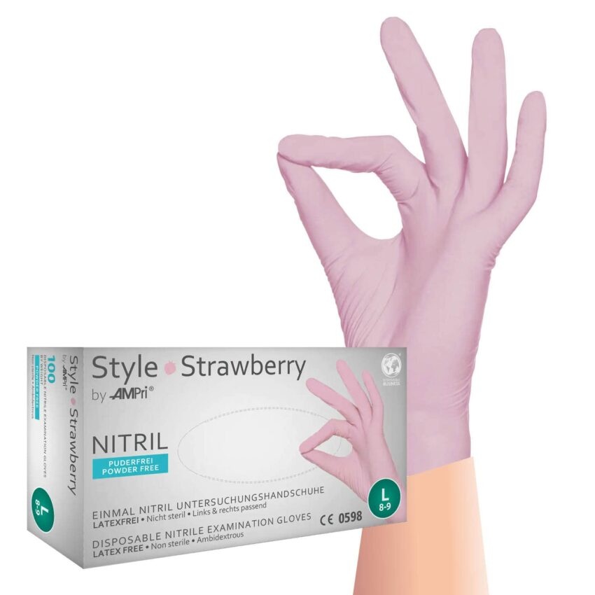 Перчатки диагностические, нитриловые, без пудры "STYLE Strawberry" размер XS, 01185-XS, 100 шт. 1