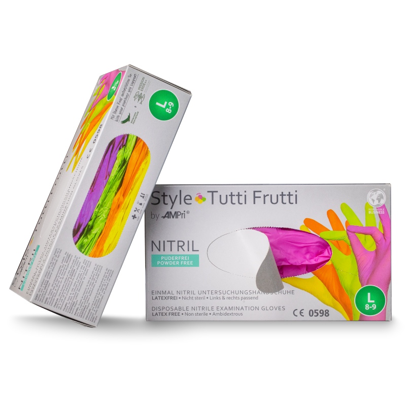 Tutti frutti iepakojums Cimdi diagnostiskie, nitrila, nepūderetie "STYLE TUTTIFRUTTI" S-L izmēri, 96 gab.
