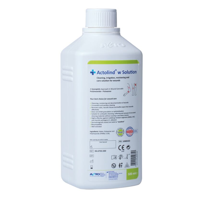 ACTOLIND® W раствор для очистки, увлажнения и обеззараживания ран, бутылка 500 мл 1