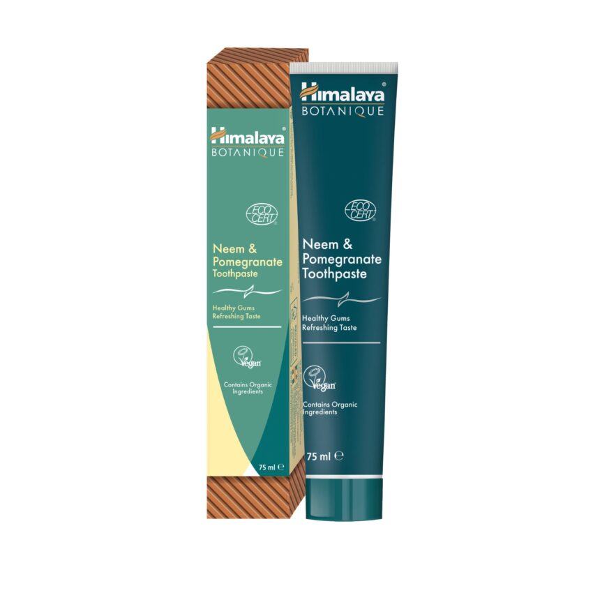 4751015929850 Neem Pomegranate toothpaste packshot (002) Zobu pasta Himalaya Neem&Pomegranate 75 ml ECOSERT